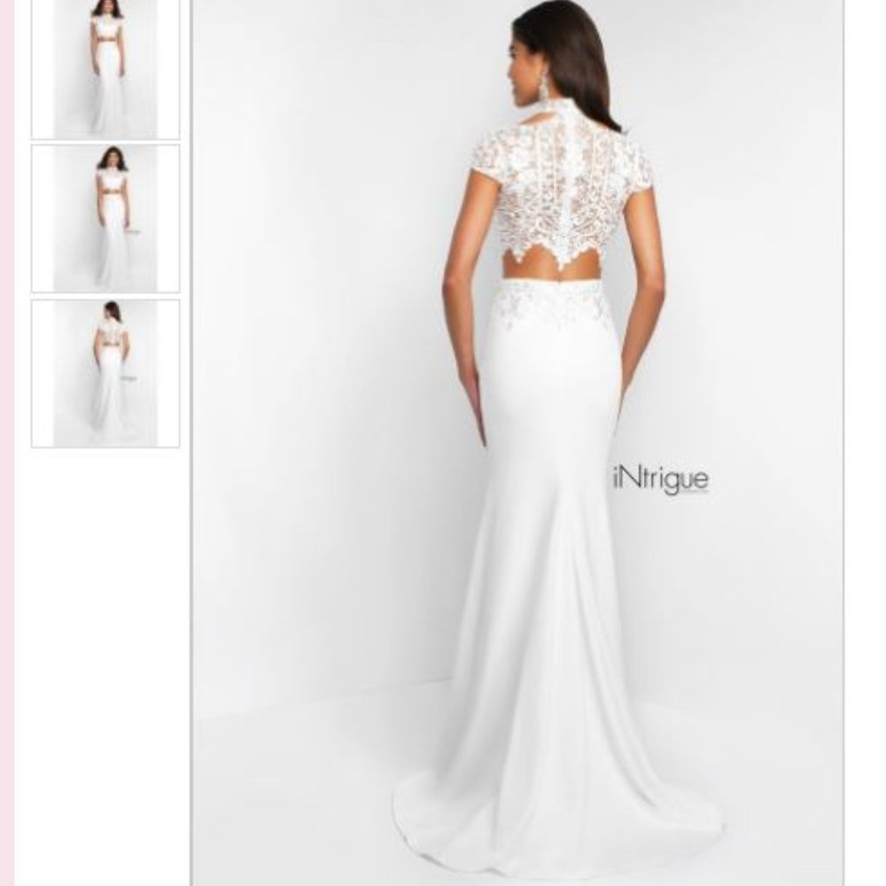 Intrigue 426 Ivory Two Piece Cold Shoulder Prom Dress Size 8 - Picture 3 of 4